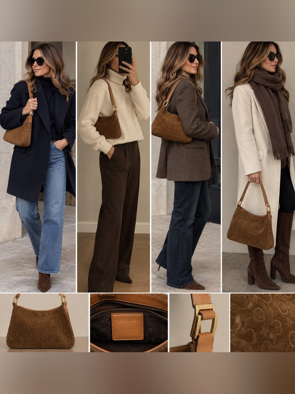 Celine Brown Monogram Suede Shoulder Bag